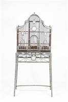 CAST IRON & GLASS BIRDCAGE ON STAND