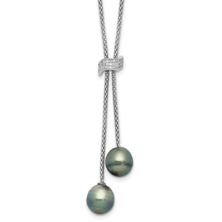 Sterling Silver Tahitian Pearl Crystal Necklace