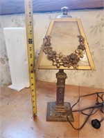 Vintage iron lamp with Slag glass shade