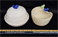 Ceramic Covered Dish w Blue Bird/Bowl w Birds