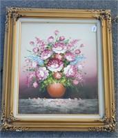 N- Framed Floral Oil On Canvas