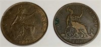 1893 1902 British Penny Coins Antique