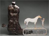 Western Welcome Sign & Boot Candle Holder
