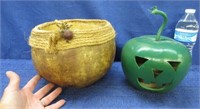 2 gourds (brown with rope trim & green pumpkin)