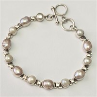 $300 Silver 10.55G Pearl 7"  Bracelet