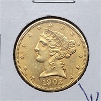1903 HALF EAGLE $5 GOLD LIBERTY HEAD COIN