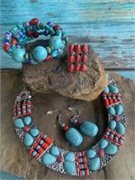 Turquoise & Red Costume Jewelry Set