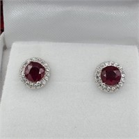 PR STERLING SILVER RUBY & CUBIC ZIRCONIA EARRINGS