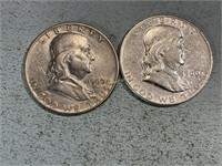 Two 1960D Franklin half dollars