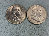 Two 1962D Franklin half dollars