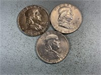 Three 1963D Franklin half dollars