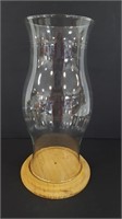 2-Piece Hurricane Lamp On Wood Base Stand