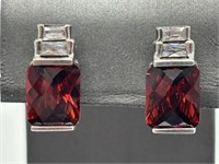 Sterling Silver Faceted Garnet & CZ Earrings