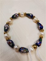 Flowered Cloisoine & Pearl Bracelet