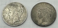 (KK) 2 Silver Peace Dollar Coins 1922d & 1922s