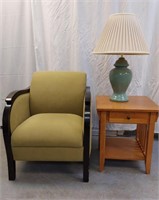 CHAIR, END TABL, AND LAMP