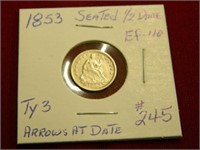 1853 Seated Liberty 1/2 Dime, Ty3, Arrows at Date
