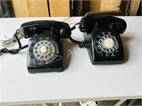 2 vintage black rotary telephones