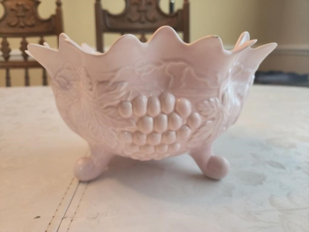 Decorative pink footed bowl chipped
