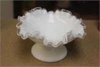 Milk Glass Foliated Compote