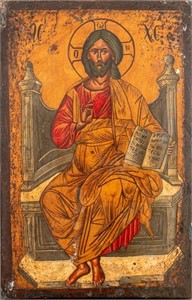 Greek Icon of Christ Enthroned Oil on Wood