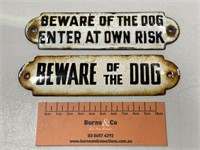 2 x BEWARE OF THE DOG Enamel Signs - 150 x 40