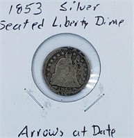 1853 Silver Seated Liberty Dime - Arrows at Date