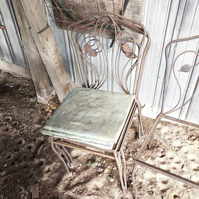 four antique iron patio chairs,1 only 3 legs