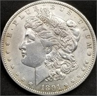 1891-O US Morgan Silver Dollar AU+