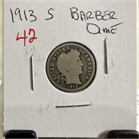 1913- S BARBER SILVER DIME