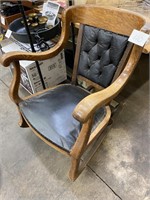 ANTIQUE OAK ROCKER W/ ORIG. LEATHER BACK