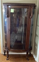 Antique Curved Front Oak China Cabinet with key