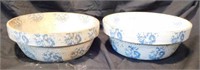 (2) Blue and white sponge ware mixing bowls (
