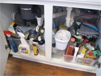 UNDER SINK CABINET FULL OF CLEANING SUPPLIES