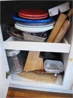 CABINET FULL OF PLATES, DISHES, & KITCHEN SUPPLIES