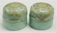 2 Opaline Enamel Art Glass Powder Jars