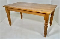 Pine work table, thick tops, heavy turned legs,