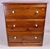 Pine chest, 3 drawers, white knobs, solid ends,