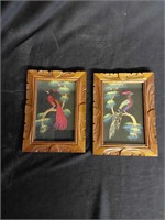 Vtg Mexico Hand Painted Exotic Birds in Frames