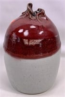 Renzo - art pottery jug, 7" dia., 10.5" tall, red