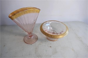 Gold Trimmed Pink Depression Glass