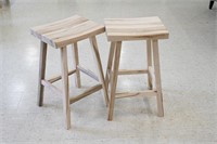 PAIR OF WORMY MAPLE BAR STOOLS