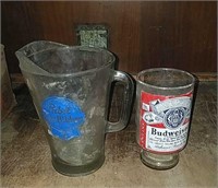 Pabst pitcher, Budweiser glass, both items are