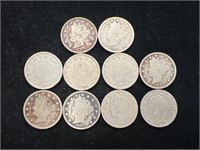 Lot of 10 Liberty "V" Nickels