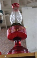 RUBY STAINED OIL LAMP W/ CHIMNEY