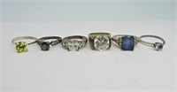 6 Sterling Gemstone Rings