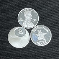 (3)- 1 gram Fine Silver Art Rounds - Assorted