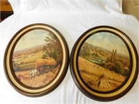 Pair of pastoral prints in oval frames