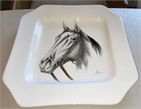 Vtg Large Square Italy Este C.E. HP Horse Platter