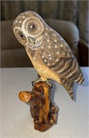 Signed Artisan HP Wood Carved Owl Figurine, 7"